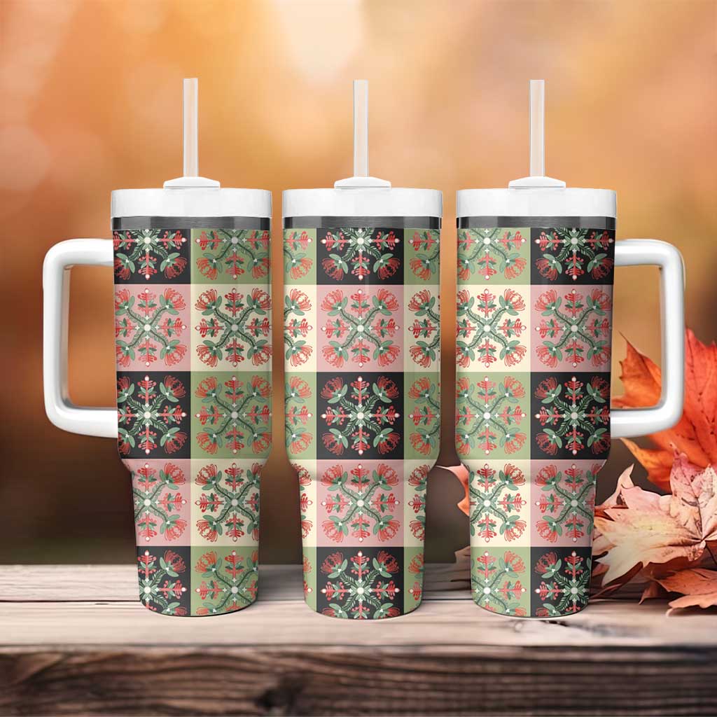 Seamless Pattern Pikake Lei Tumbler With Handle Floral Squares Pikake - Polynesian Pride