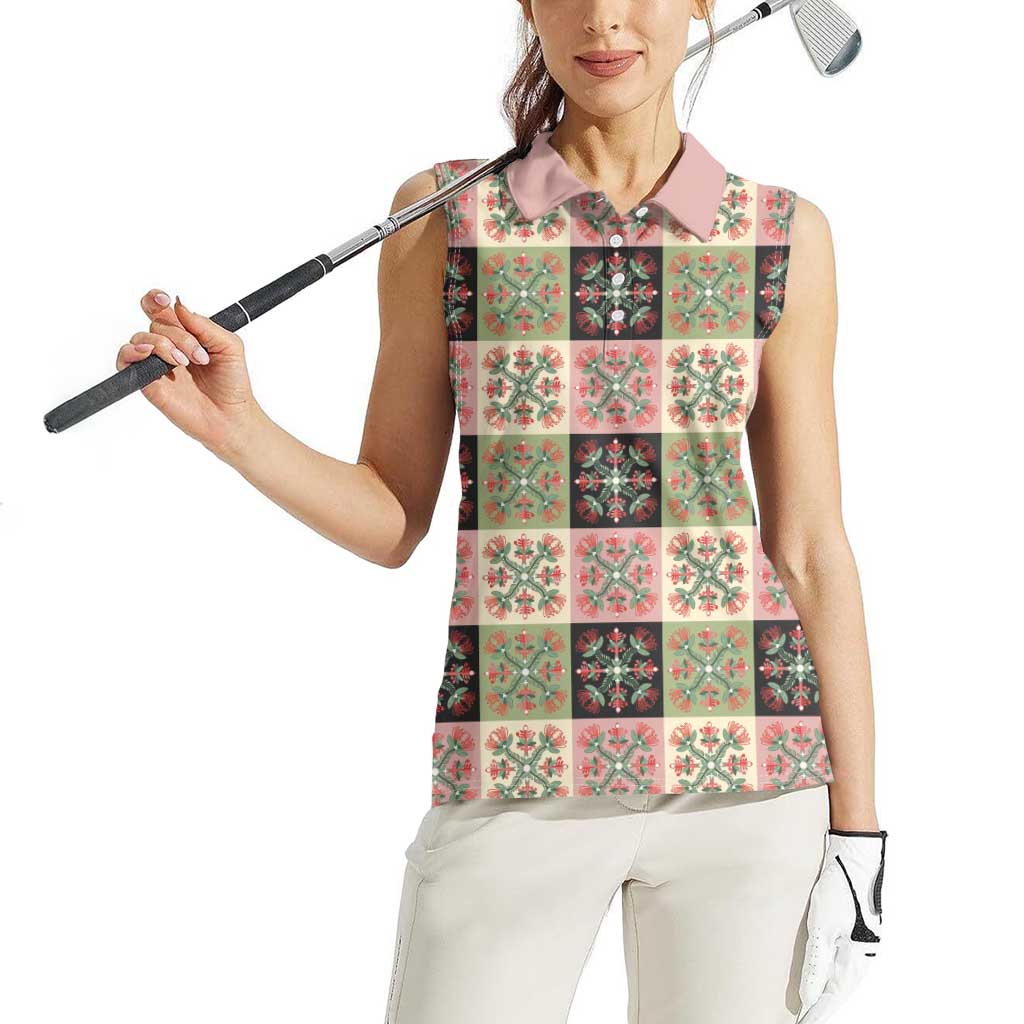 Seamless Pattern Pikake Lei Women Sleeveless Polo Shirt Floral Squares Pikake - Polynesian Pride