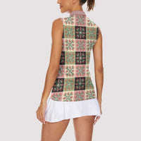 Seamless Pattern Pikake Lei Women Sleeveless Polo Shirt Floral Squares Pikake - Polynesian Pride