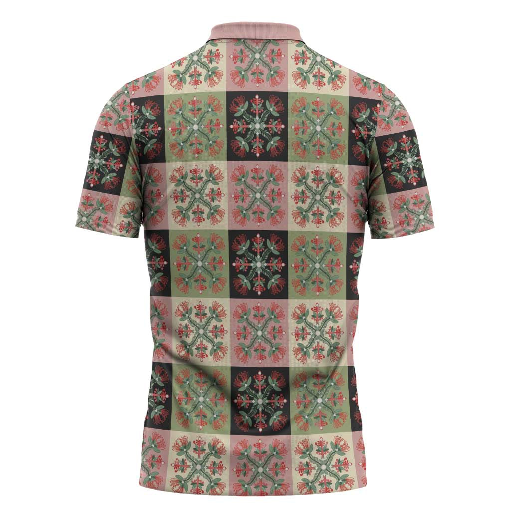 Seamless Pattern Pikake Lei Zipper Polo Shirt Floral Squares Pikake - Polynesian Pride