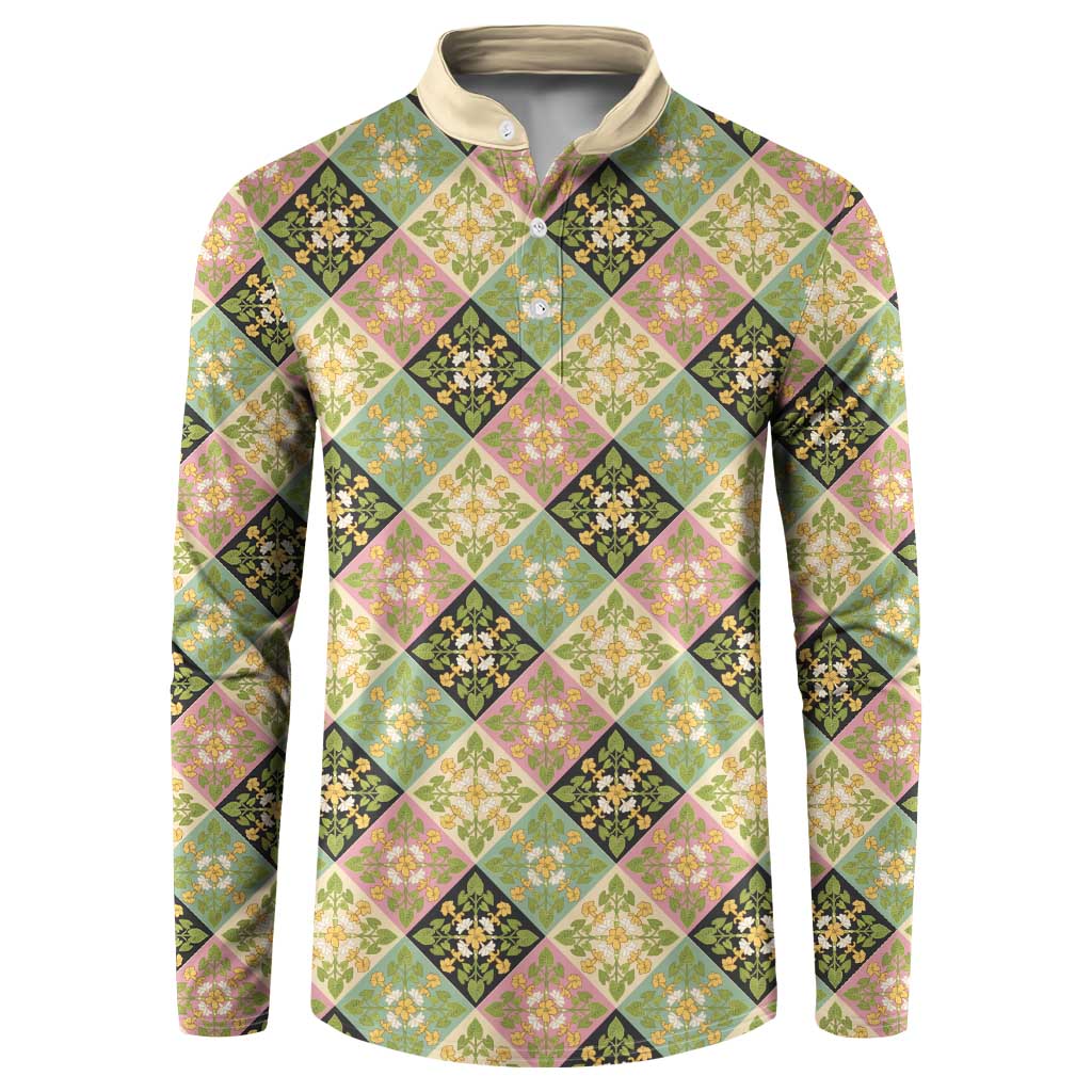 Seamless Pattern Puakenikeni and Kalo Button Sweatshirt - Polynesian Pride
