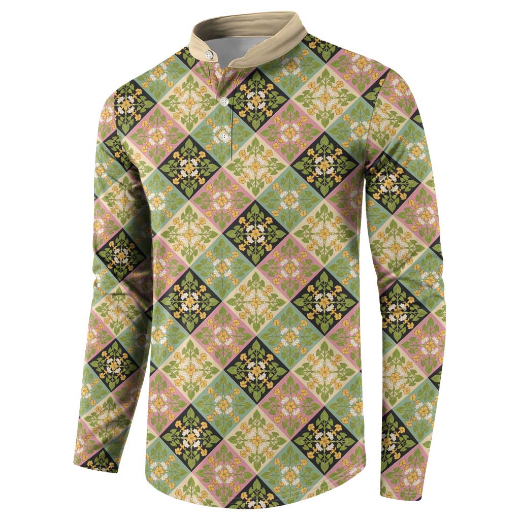Seamless Pattern Puakenikeni and Kalo Button Sweatshirt - Polynesian Pride