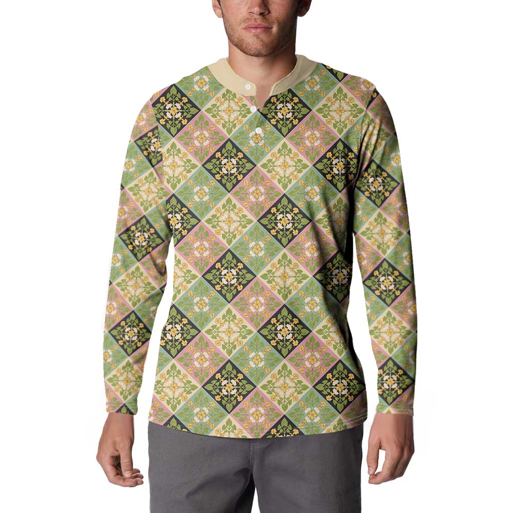 Seamless Pattern Puakenikeni and Kalo Button Sweatshirt - Polynesian Pride