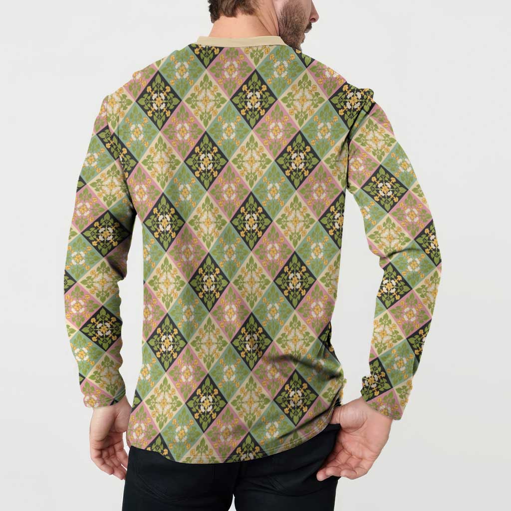 Seamless Pattern Puakenikeni and Kalo Button Sweatshirt - Polynesian Pride