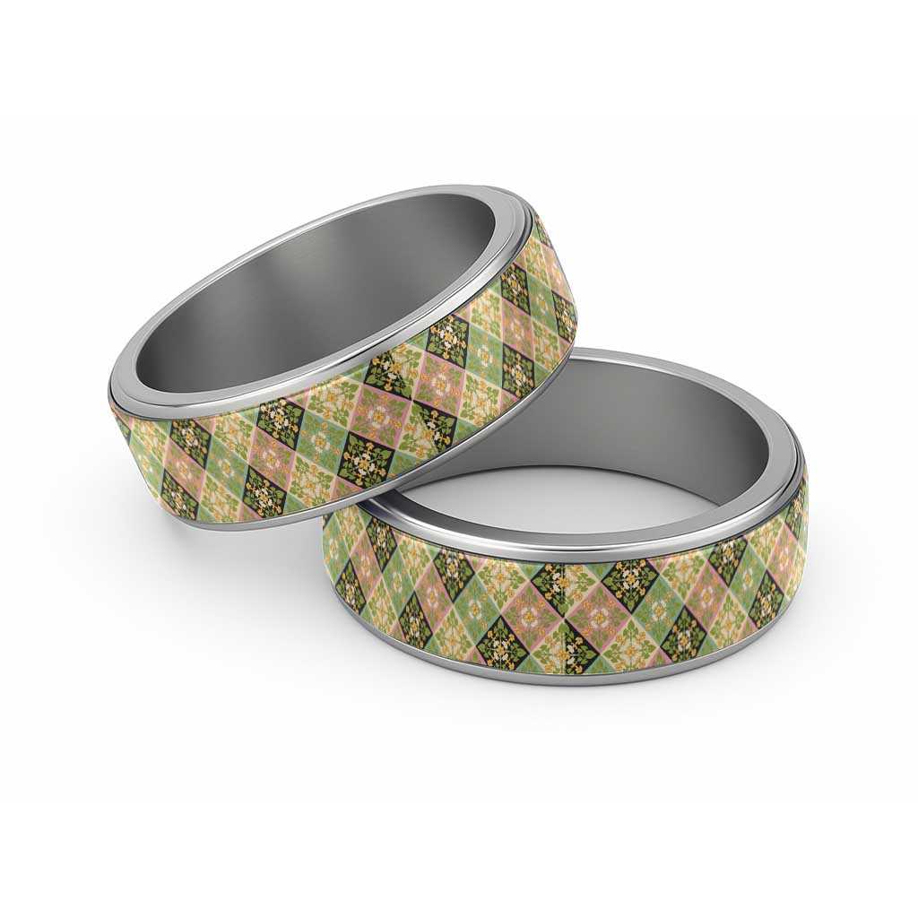 Seamless Pattern Puakenikeni and Kalo Classic Ring - Polynesian Pride