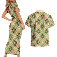 Seamless Pattern Puakenikeni and Kalo Couples Matching Short Sleeve Bodycon Dress and Hawaiian Shirt - Polynesian Pride