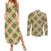 Seamless Pattern Puakenikeni and Kalo Couples Matching Summer Maxi Dress and Long Sleeve Button Shirt - Polynesian Pride
