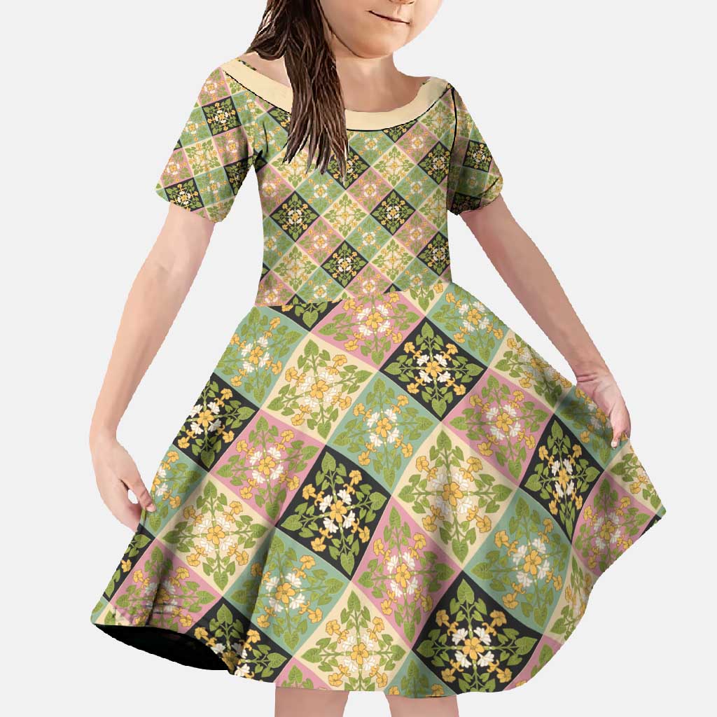 Seamless Pattern Puakenikeni and Kalo Family Matching Long Sleeve Bodycon Dress and Hawaiian Shirt - Polynesian Pride