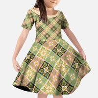 Seamless Pattern Puakenikeni and Kalo Family Matching Mermaid Dress and Hawaiian Shirt - Polynesian Pride