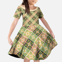 Seamless Pattern Puakenikeni and Kalo Family Matching Off Shoulder Maxi Dress and Hawaiian Shirt - Polynesian Pride