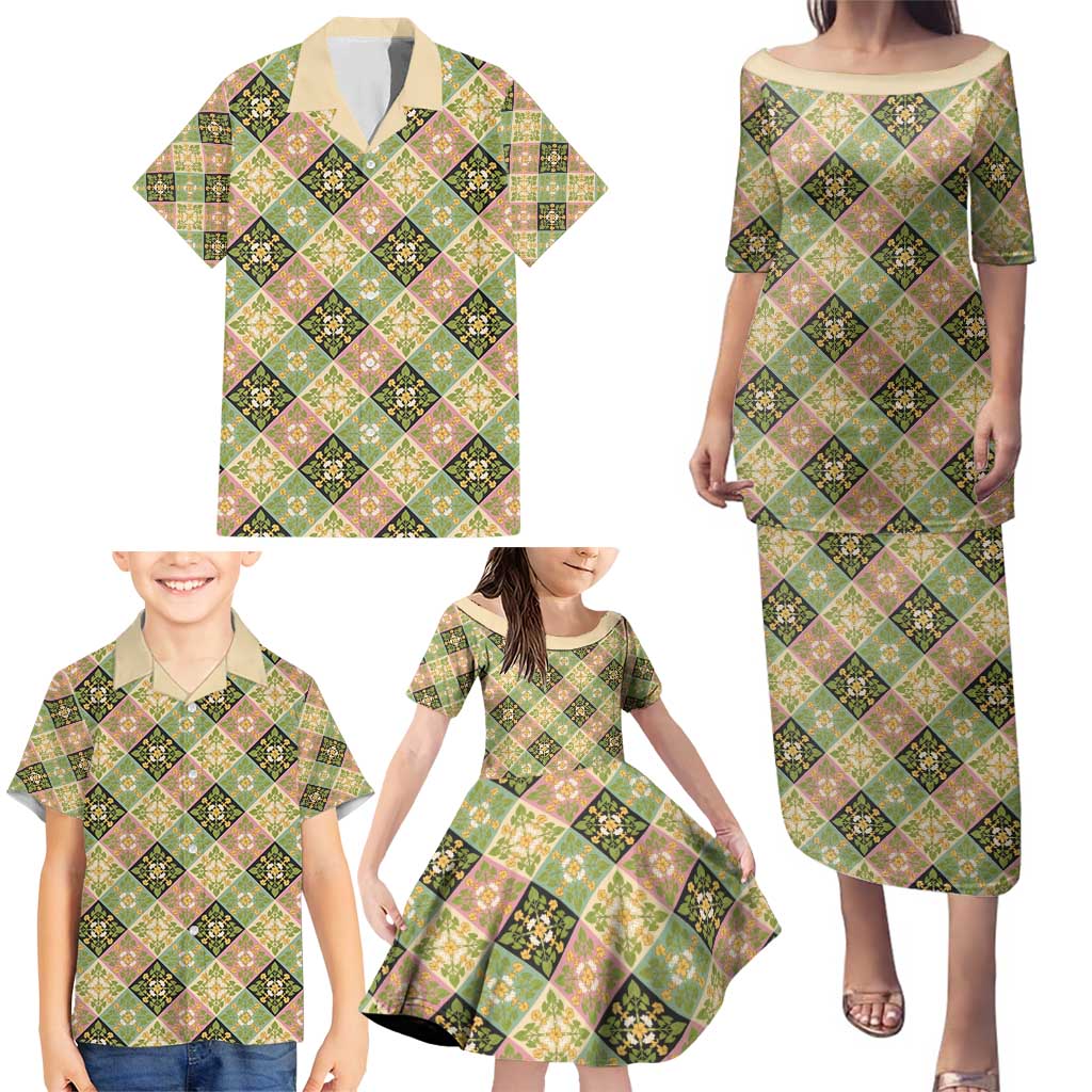 Seamless Pattern Puakenikeni and Kalo Family Matching Puletasi and Hawaiian Shirt - Polynesian Pride