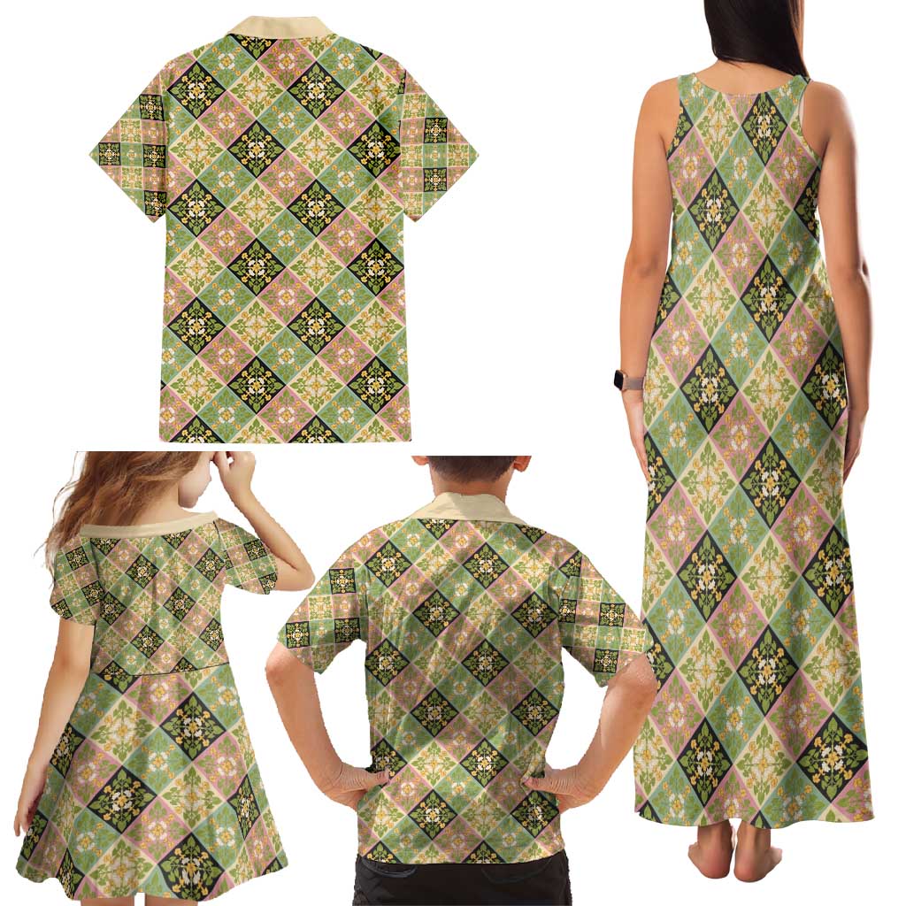 Seamless Pattern Puakenikeni and Kalo Family Matching Tank Maxi Dress and Hawaiian Shirt - Polynesian Pride