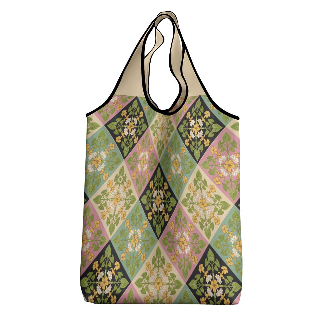Seamless Pattern Puakenikeni and Kalo Grocery Bag - Polynesian Pride