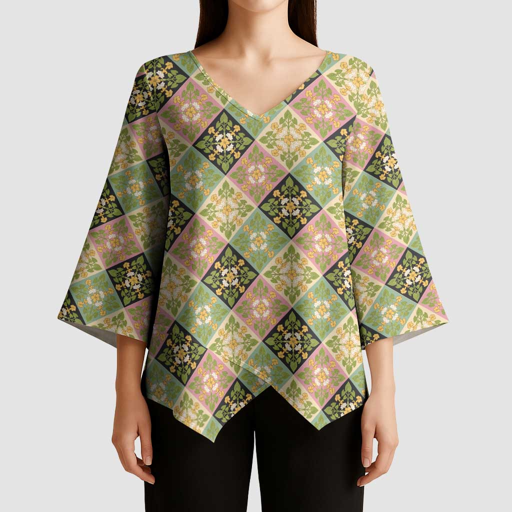 Seamless Pattern Puakenikeni and Kalo Kimono Sleeve Blouse - Polynesian Pride