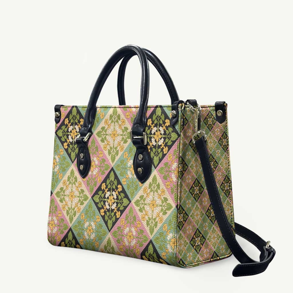 Seamless Pattern Puakenikeni and Kalo Leather Bag - Polynesian Pride