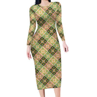 Seamless Pattern Puakenikeni and Kalo Long Sleeve Bodycon Dress - Polynesian Pride