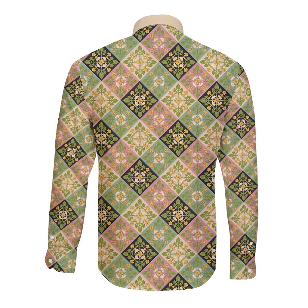 Seamless Pattern Puakenikeni and Kalo Long Sleeve Button Shirt - Polynesian Pride