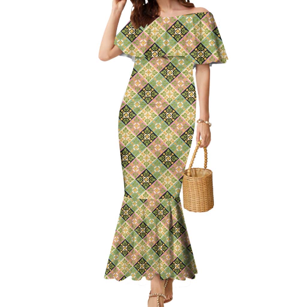 Seamless Pattern Puakenikeni and Kalo Mermaid Dress - Polynesian Pride