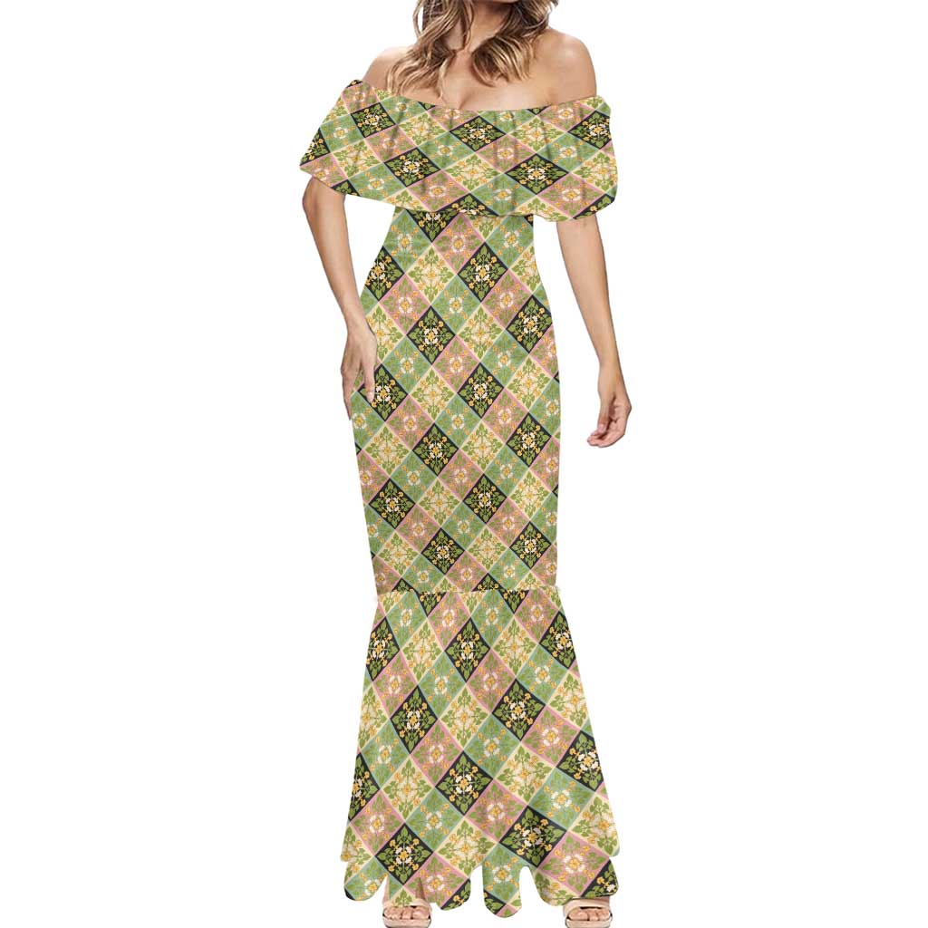 Seamless Pattern Puakenikeni and Kalo Mermaid Dress - Polynesian Pride