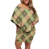 Seamless Pattern Puakenikeni and Kalo Off Shoulder Short Dress - Polynesian Pride