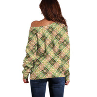 Seamless Pattern Puakenikeni and Kalo Off Shoulder Sweater - Polynesian Pride