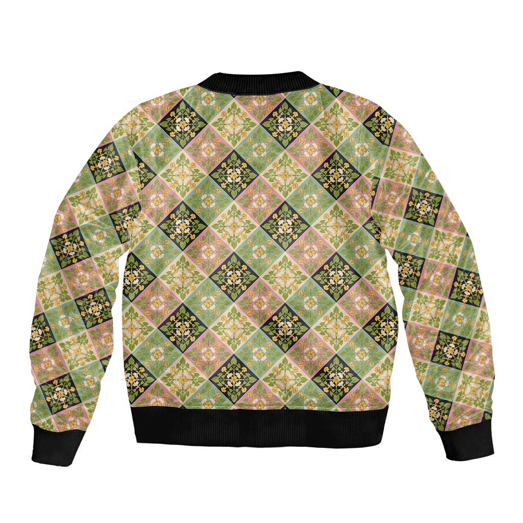 Seamless Pattern Puakenikeni and Kalo Sleeve Zip Bomber Jacket - Polynesian Pride