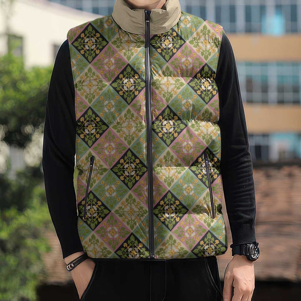 Seamless Pattern Puakenikeni and Kalo Sleeveless Puffer Jacket LT9 - Polynesian Pride