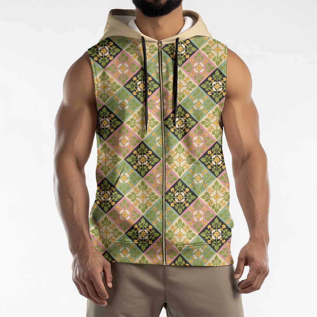Seamless Pattern Puakenikeni and Kalo Sleeveless Zip Hoodie - Polynesian Pride