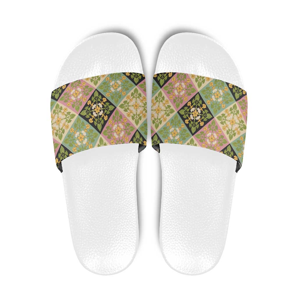 Seamless Pattern Puakenikeni and Kalo Slide Sandals - Polynesian Pride