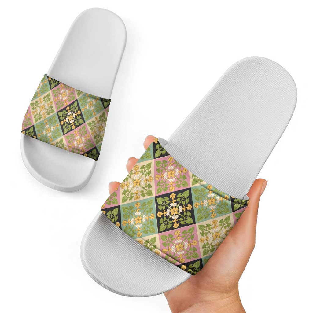 Seamless Pattern Puakenikeni and Kalo Slide Sandals - Polynesian Pride