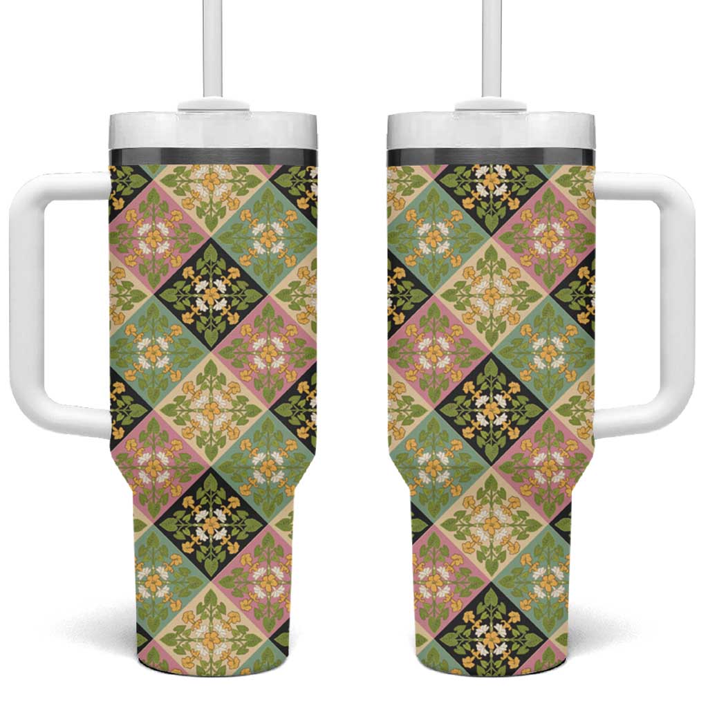 Seamless Pattern Puakenikeni and Kalo Tumbler With Handle - Polynesian Pride