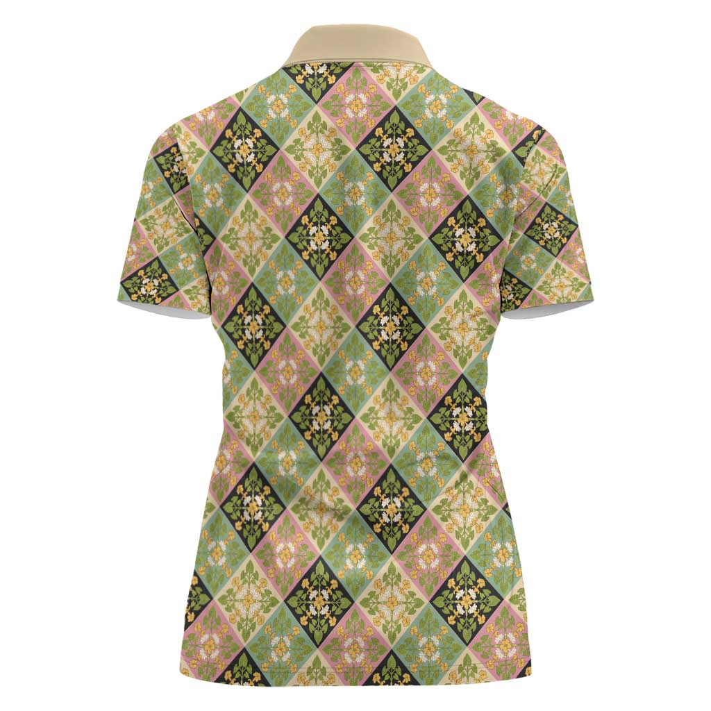 Seamless Pattern Puakenikeni and Kalo Women Polo Shirt - Polynesian Pride