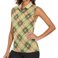 Seamless Pattern Puakenikeni and Kalo Women Sleeveless Polo Shirt - Polynesian Pride