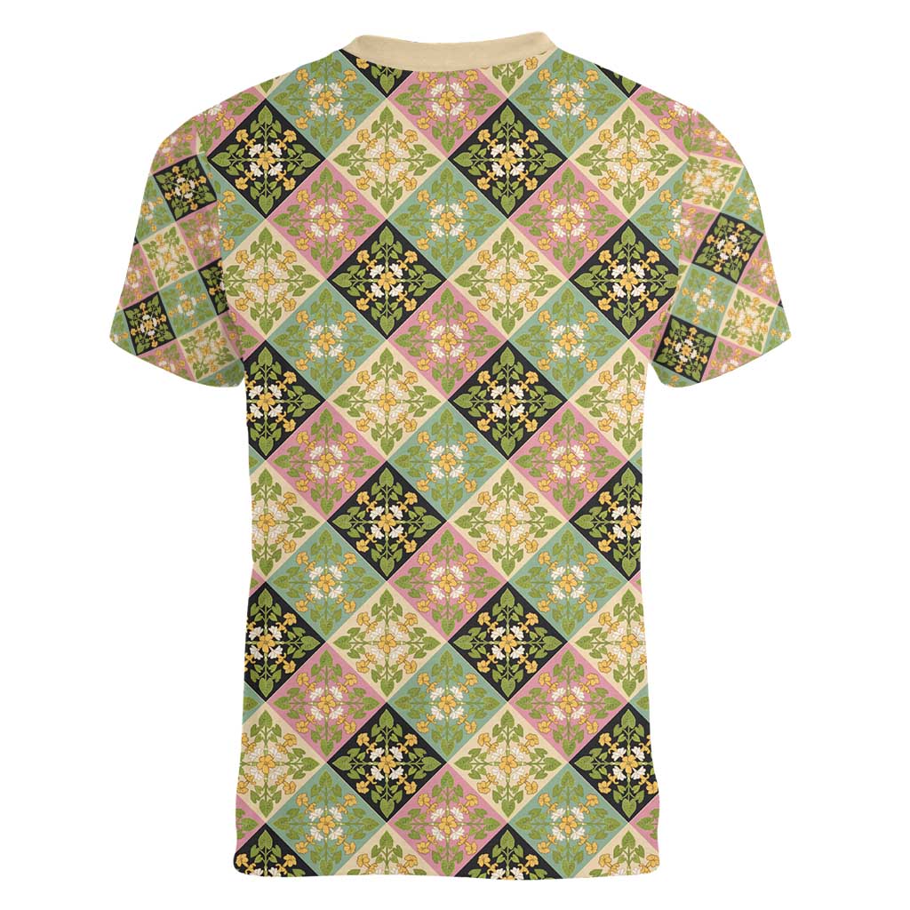 Seamless Pattern Puakenikeni and Kalo Women V-Neck T-Shirt LT9 - Polynesian Pride