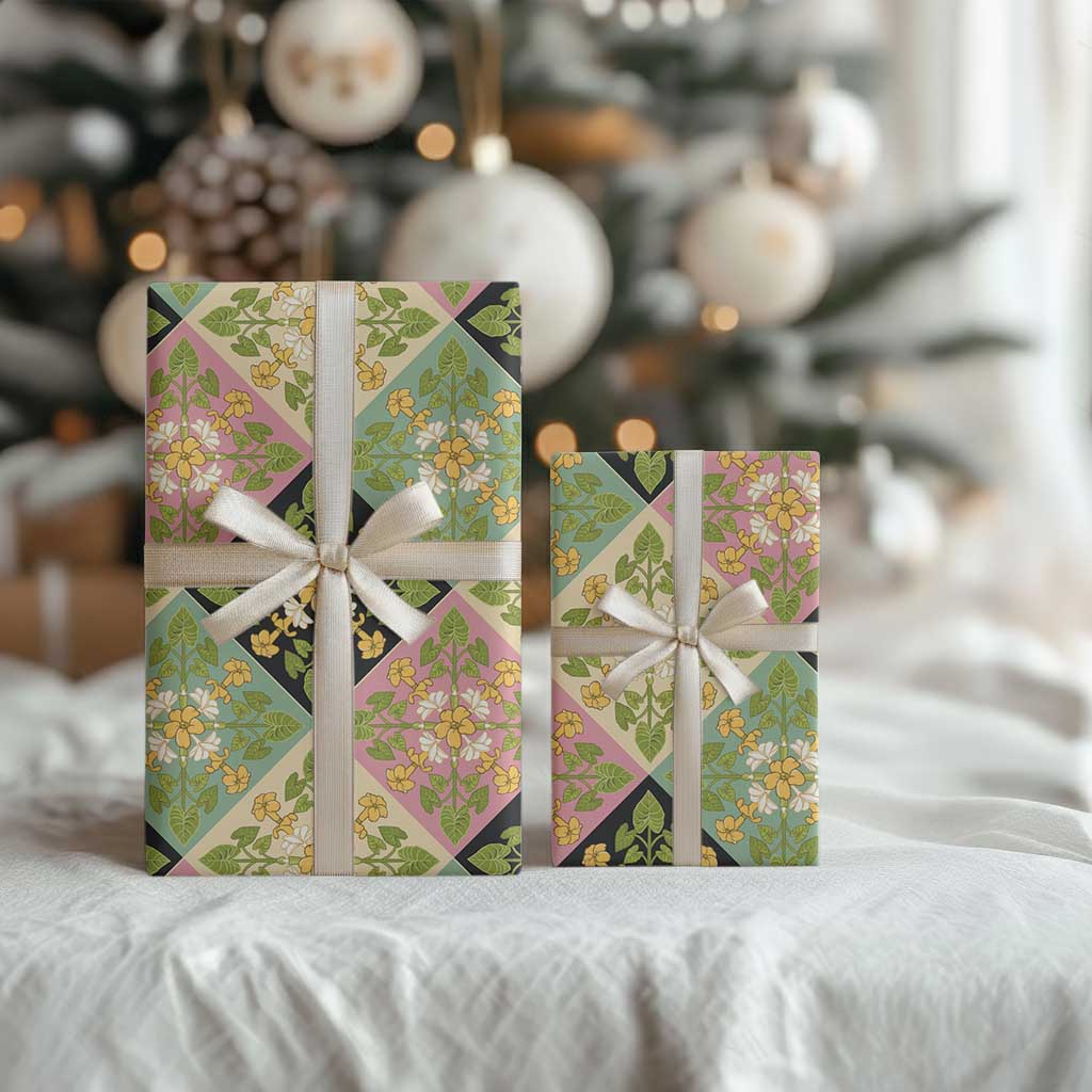 Seamless Pattern Puakenikeni and Kalo Wrapping Paper - Polynesian Pride