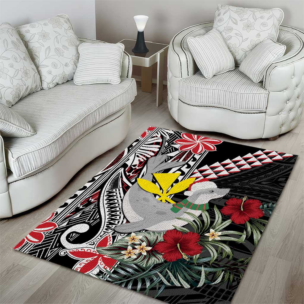 Hawaii Monk Seal Santa Area Rug Hibiscus Kakau Pattern Mele Kalikimaka