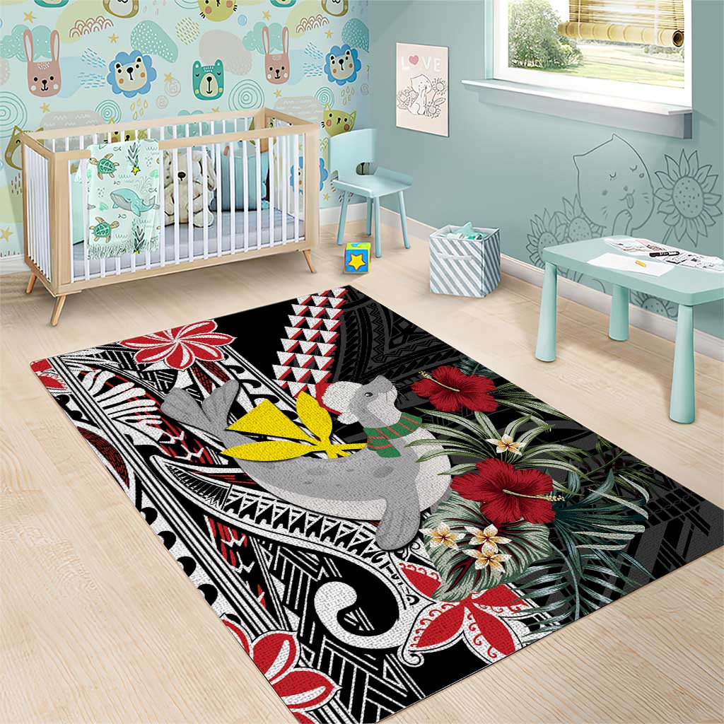 Hawaii Monk Seal Santa Area Rug Hibiscus Kakau Pattern Mele Kalikimaka