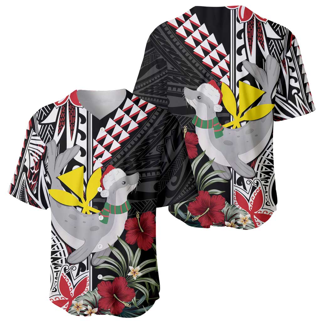 Hawaii Monk Seal Santa Baseball Jersey Hibiscus Kakau Pattern Mele Kalikimaka LT9 - Polynesian Pride