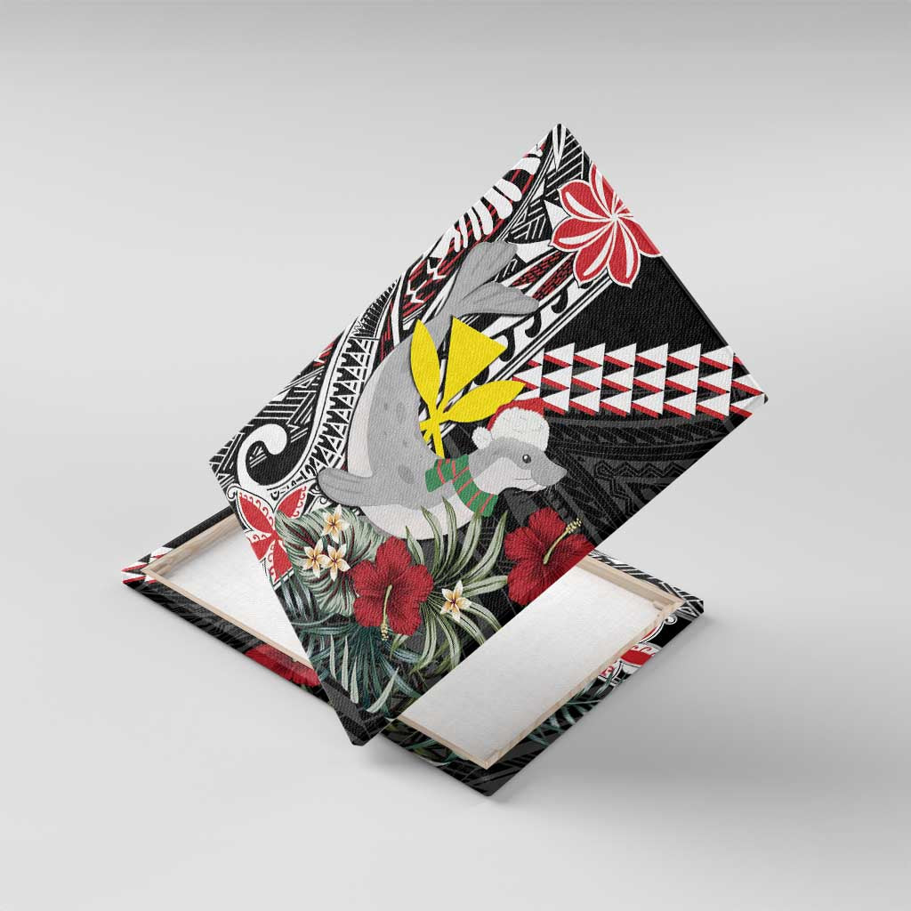 Hawaii Monk Seal Santa Canvas Wall Art Hibiscus Kakau Pattern Mele Kalikimaka