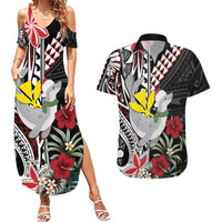 Hawaii Monk Seal Santa Couples Matching Summer Maxi Dress and Hawaiian Shirt Hibiscus Kakau Pattern Mele Kalikimaka
