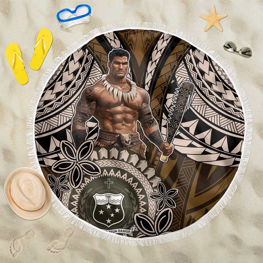 Samoa Warrior Beach Blanket The Mighty Samoan Warrior Spirit LT9 One Size 150cm Black - Polynesian Pride