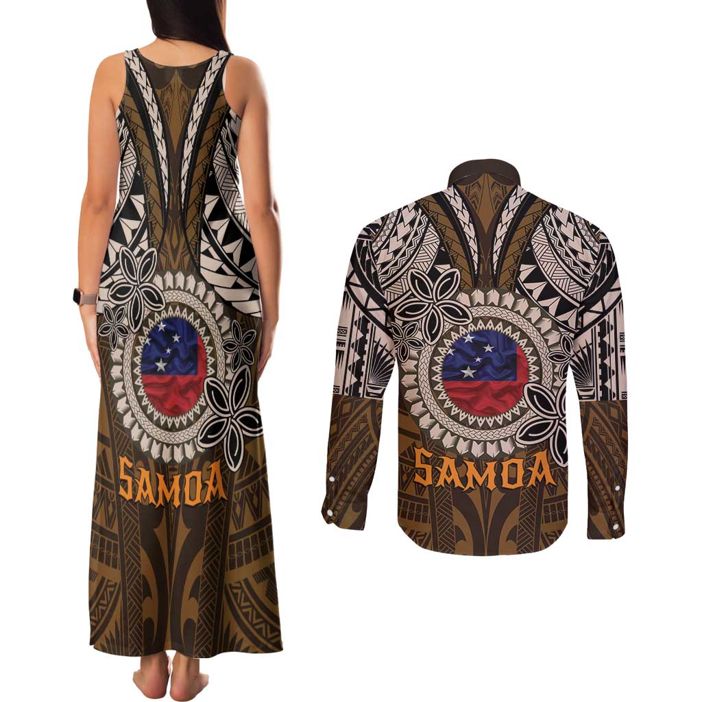 Samoa Warrior Couples Matching Tank Maxi Dress and Long Sleeve Button Shirt The Mighty Samoan Warrior Spirit LT9 - Polynesian Pride