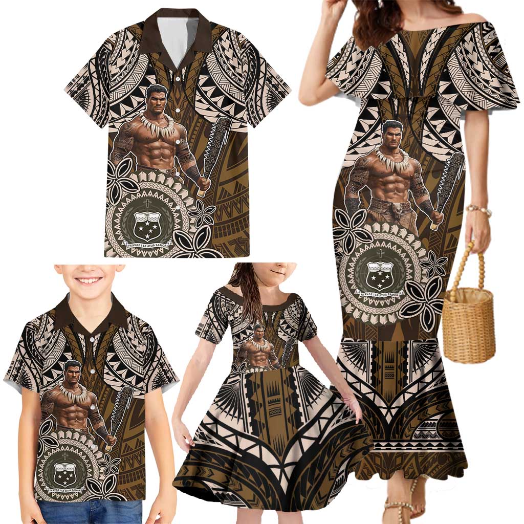 Samoa Warrior Family Matching Mermaid Dress and Hawaiian Shirt The Mighty Samoan Warrior Spirit