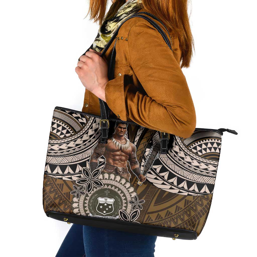 Samoa Warrior Leather Tote Bag The Mighty Samoan Warrior Spirit LT9 Black - Polynesian Pride