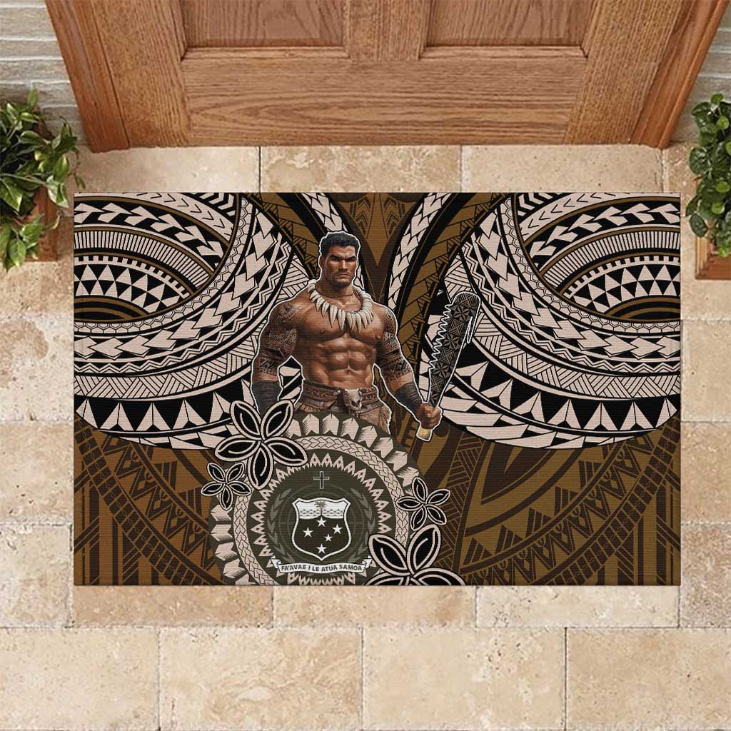 Samoa Warrior Rubber Doormat The Mighty Samoan Warrior Spirit LT9 Black - Polynesian Pride