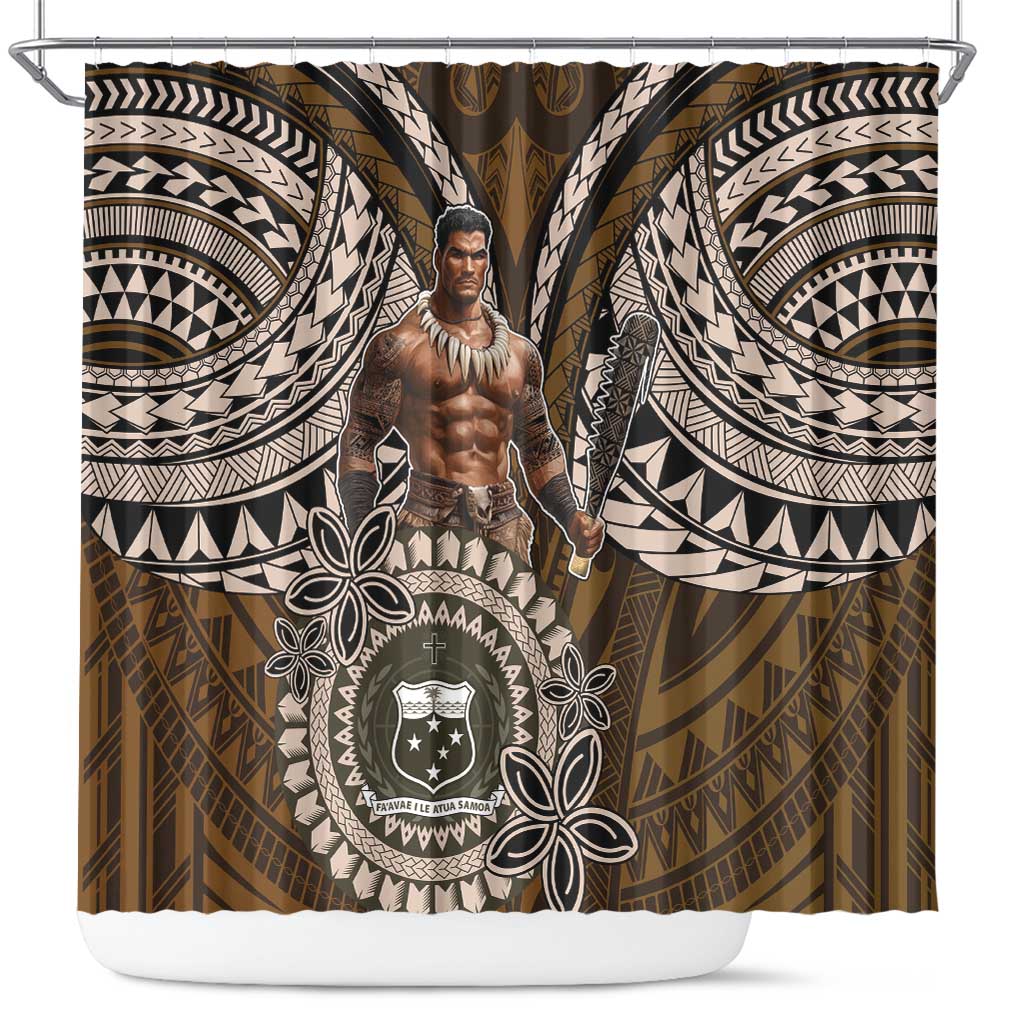 Samoa Warrior Shower Curtain The Mighty Samoan Warrior Spirit LT9 Black - Polynesian Pride