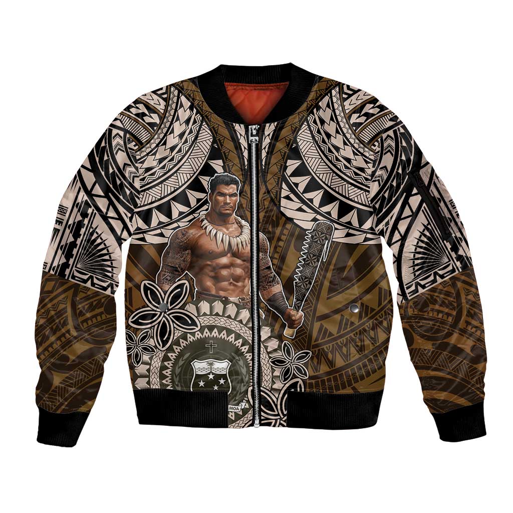 Samoa Warrior Sleeve Zip Bomber Jacket The Mighty Samoan Warrior Spirit LT9 Unisex Black - Polynesian Pride