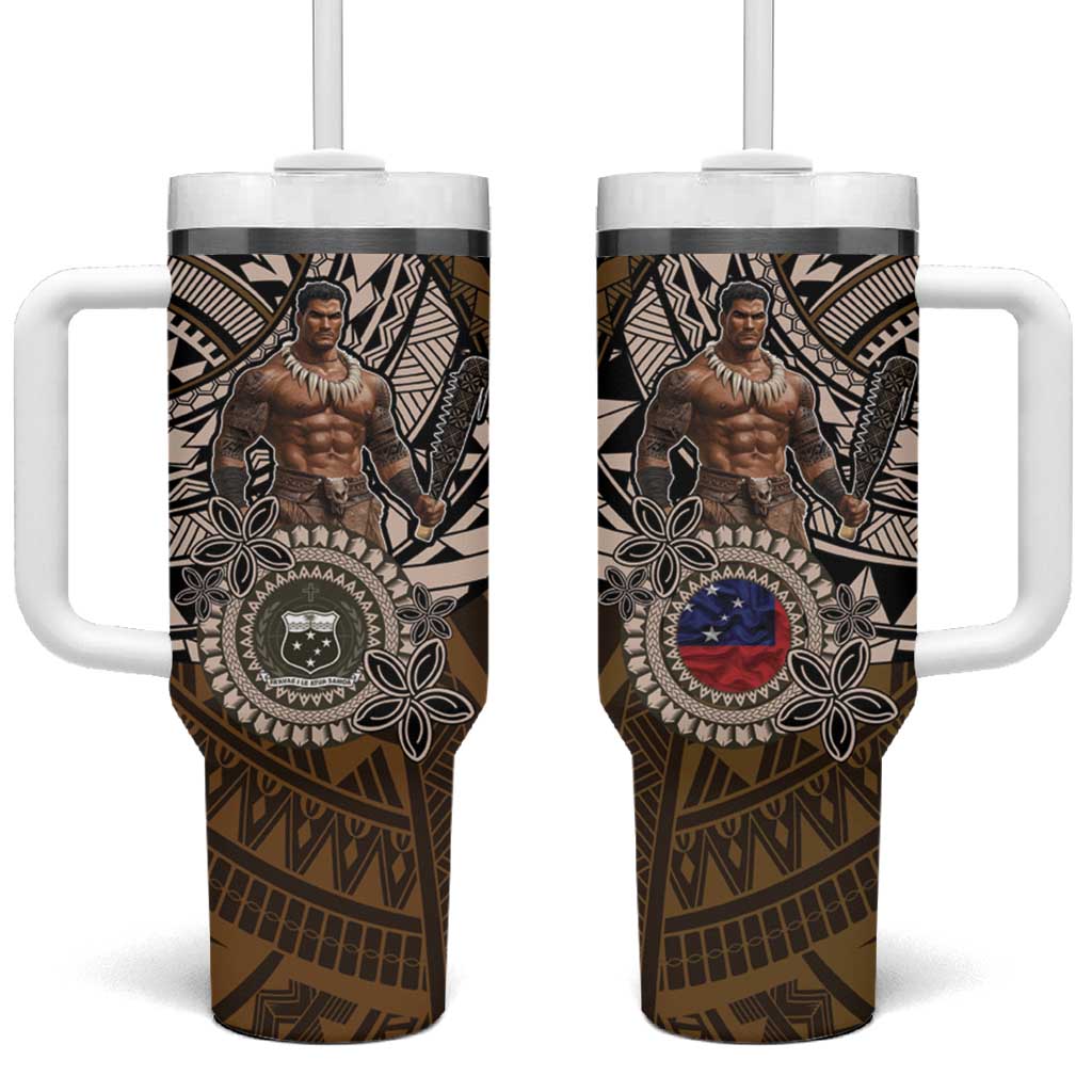Samoa Warrior Tumbler With Handle The Mighty Samoan Warrior Spirit LT9 One Size: 40 oz Black - Polynesian Pride