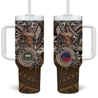 Samoa Warrior Tumbler With Handle The Mighty Samoan Warrior Spirit LT9 One Size: 40 oz Black - Polynesian Pride