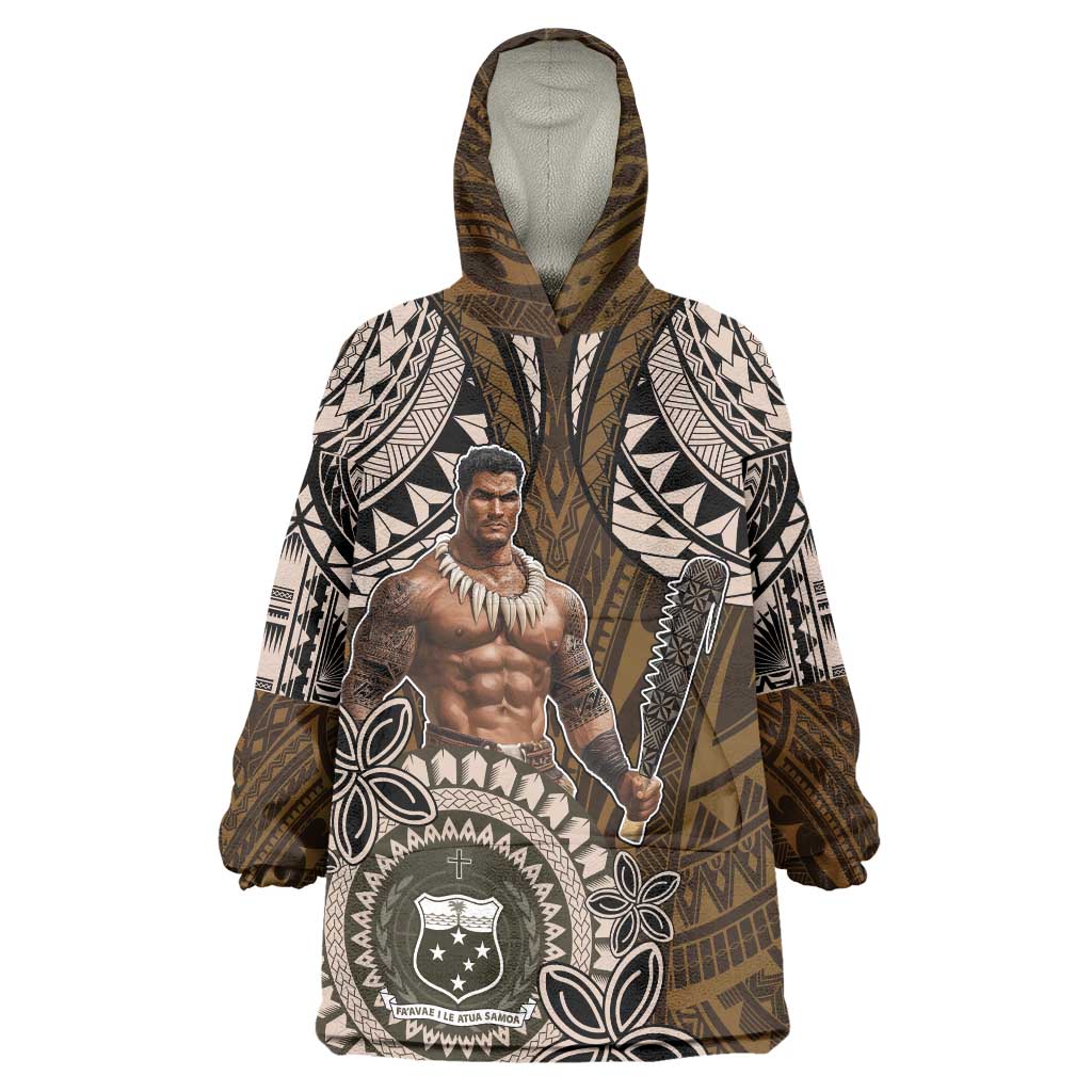Samoa Warrior Wearable Blanket Hoodie The Mighty Samoan Warrior Spirit LT9 One Size Black - Polynesian Pride